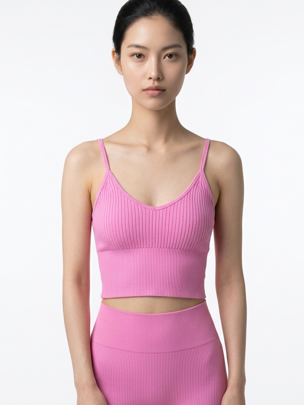 NO BOUNDARIES | Candy Pink Ribbed V-Neck Crop Cami Brami Women’s Size Large